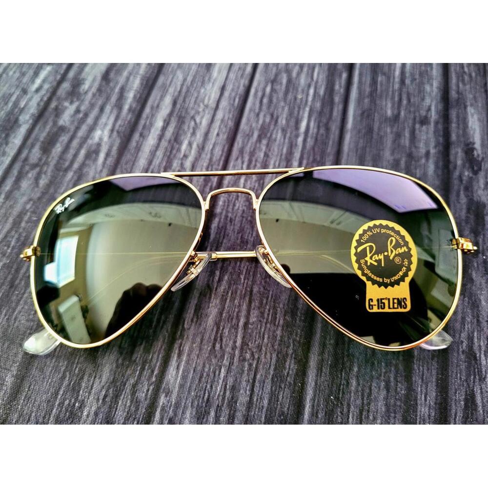 Never Worn Ray Ban 3025 Aviator‎ Sunglasses 58-14-135 Gld Smk